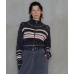 カーディガン Front Zip Mesh Border Knitwear/フロントジップメッシュボーダーニット レディース