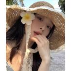 帽子 ハット 「 MEMECLE / メメクル 」レースリボン付き つば広 麦わら帽子 レディース