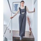 サロペット オーバーオール ベルベットリボン付きツイードサロペット レディース