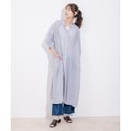 シャツワンピース インド綿ボイルストライプワンピース