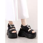 サンダル Mafmof(マフモフ)10cmメガ厚底クラッシュソールビジューテックスニーカーサンダル レディース