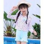 水着 キッズ水着 長袖フリルリボンラッシュガード+ショートパンツ 上下2点セット キッズ 子供 女の子