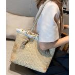 ショッピングストローバッグ トートバッグ フリル付きストロートートバッグ レディース