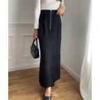 スカート ラメツイードジップアップロングスカート「高身長サイズMT有り」