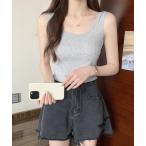 タンクトップ ノースリーブ カップ付きタンクトップ ショート丈 夏服 レディース