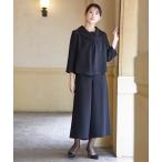 ショッピングレディ 夏 セットアップ 小さいサイズ　「喪服・礼服」日本製生地使用　洗える防しわ加工ロールネックブラウス+ワイドパンツセットアップ　低身長さん・小柄女性 レディ