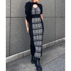 ワンピース 2WAY千鳥パターンタイトニットワンピース 春服 夏服 秋服 サマーニット