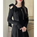 ワンピース ショルダーリボンアシメニットフレアワンピース「高身長サイズMT/低身長サイズS有り」