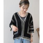 カーディガン クロシェ半袖カーディガン レディース