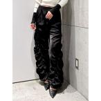 パンツ サテンギャザーワイドパンツ レディース