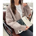 ショッピングアンドミー カーディガン 透かし編みVネック長袖ニットカーディガン レディース