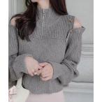ニット セーター 「mily bilet」上品なあざとかわいい。肩スリット２WAYボタン使いハーフジップリブニット レディース