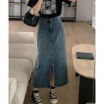  Denim юбка передний разрез midi длина Denim юбка 