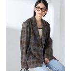 ジャケット テーラードジャケット 「手洗い可能」ウール混 チェック ダブルボタン ジャケット レディース