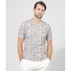 tシャツ グレンチェックかすれフラワーカットソー メンズ