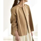 カーディガン quaranciel:「手洗い可能」ニット ノーカラー ダブルジャケット カーディガン レディース