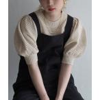 tシャツ 透かしスポンジニット バルーンスリーブプルオーバー レディース