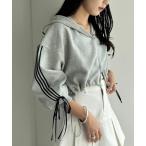 パーカー 袖リボンラインパーカー レディース