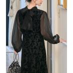 ドレス 「forksy.」「オケージョン対応」フロッキーベロア切り替えボリュームスリーブワンピース