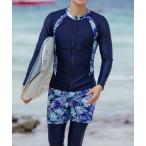 水着 メンズ水着 長袖ボタニカル柄ラッシュガード+ショートパンツ+レギンス 3点セット メンズ