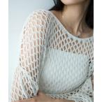 スプリングメッシュラメニットトップス レディース