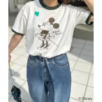 tシャツ 「Disney」別注 Mickey 発泡ハート/ミニーマウス リンガーTシャツ レディース メンズ