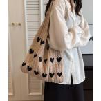 ショッピングトートバッグ レディース トートバッグ 「A4収納可能」ハート柄 ニットトートバッグ 通学 通勤 クロシェ レディース