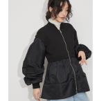 ブルゾン アウター 「環境配慮」ナイロンコンビペプラムジップカーディガンブルゾン レディース