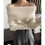 ニット セーター オフショルリブニットトップス レディース