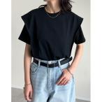 tシャツ 「夏の体型カバーに」「接触冷感」「UVカット」「紫外線対策」「二の腕カバー」天竺ラッフルショルダーTシャツ レディース