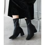 ブーツ スクエアトゥチャンキーヒールストレッチミドルブーツ レディース