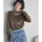 tシャツ ハイネックフィンガーホールカフベロアトップス レディース