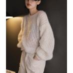 ニット セーター キラキラ透かしショートプルオーバー レディース