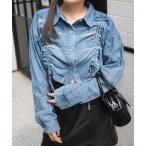 ブラウス シャツ WEGO/ドロストデニムショートシャツ レディース