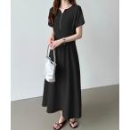 ワンピース 前後2wayで楽しめる ウエストタックワンピース フロントジップ 半袖 フレア ワンピース 2way クルーネック ジップアップ