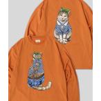 tシャツ Cat ＆ Dog Print T-Shirt/動物 アニマル 猫＆犬 プリント 長袖Tシャツ ロンT レディース メンズ メンズ レディー