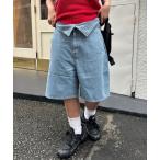 ジーンズ デニム デニムパンツ 「keel」ウエスト折り返しデニムハーフパンツ レディース