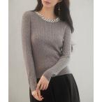ニット セーター パールネックケーブル編みニットプルーオーバー レディース