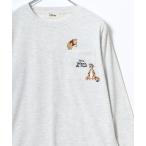 tシャツ Disney/ディズニー ミッキー ミニー くまのプーさん ティガー ポケット付き ワンポイントロゴ刺繍 バックプリントロンT 長袖Tシャツ