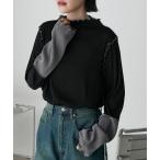ショッピングタートル tシャツ 「forksy.」袖口配色プリーツメロー切替シアートップス レディース