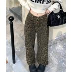 ジーンズ デニム デニムパンツ レオパード柄ワイドパンツ レディース