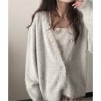 カーディガン シャギーVネック前ボタンオフショルカーデ レディース