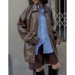 ショッピングリエディ ブルゾン アウター ミドル丈フェイクレザージャケット レディース