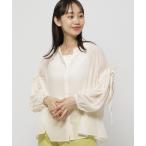 ブラウス シャツ 袖ギャザーリボンブラウス レディース