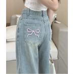 ジーンズ デニム デニムパンツ WEGO/バックリボン刺繍デニムパンツ レディース