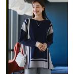 ショッピングチュニック ニット セーター 配色ニットチュニック レディース