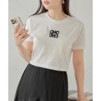 tシャツ ビーズロゴ入り刺繍チビT レディース