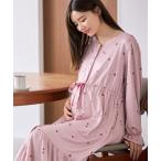 マタニティ ニットサテン無地・チェリー柄ネグリジェ パジャマ/ルームウェア（マタニティ/授乳服）授乳楽々 妊婦服 産前・産後対応