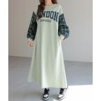 ワンピース キルティングパフスリーブオーバーサイズロゴスウェットワンピース