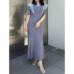 ワンピース 2WAYオーガンジードッキングラッフルニットワンピース